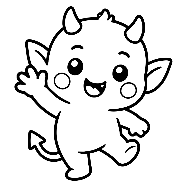 Happy Little Devil Waving and Dancing With Round Cheeks — free fantasy-creature SVG cut file