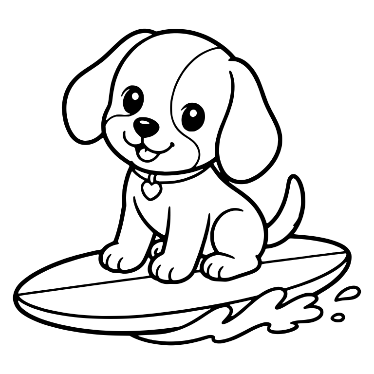 Sitting Puppy on Surfboard With Heart Tag — free animal SVG cut file