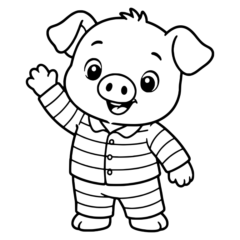 Waving Piglet In Striped Pajamas — free animal SVG cut file