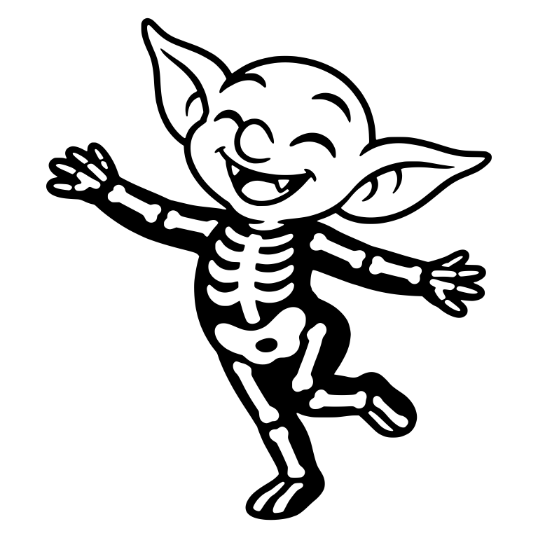 Laughing Skeleton Goblin Dancing With One Foot Kicked Back — free fantasy-creature SVG cut file