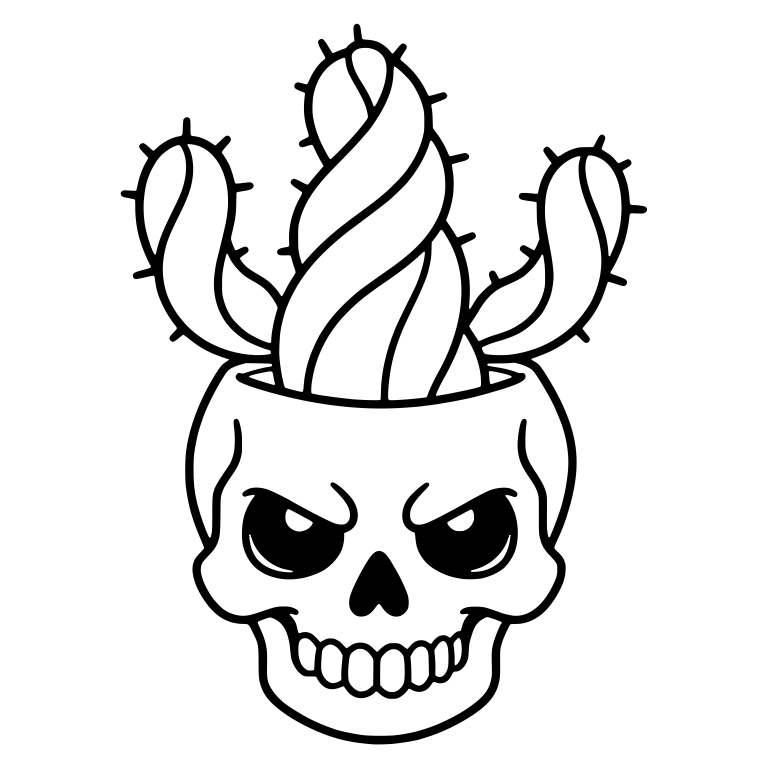 Angry Skull Planter With Glossy Eyes And Twisted Cactus — free skeleton SVG cut file