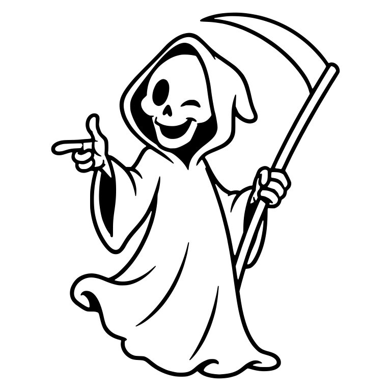 Winking Grim Reaper Pointing and Holding Scythe — free characters SVG cut file