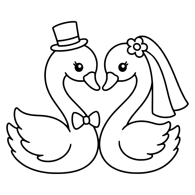 Kawaii Wedding Swans With Top Hat, Bow Tie and Veil — free animal SVG cut file