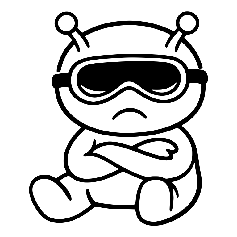 Grumpy Alien Sitting in Goggles With Arms Crossed — free fantasy-creature SVG cut file
