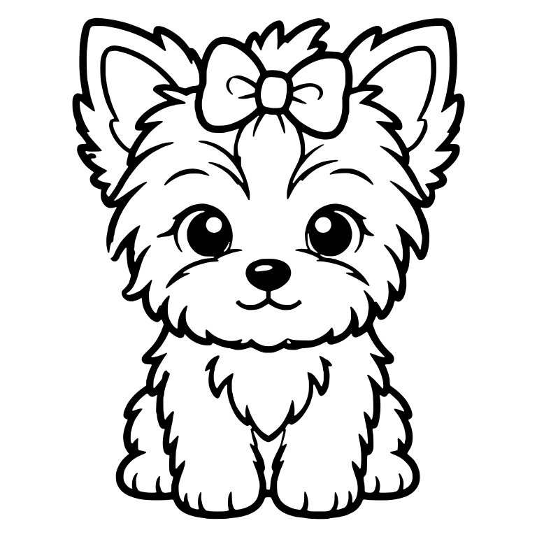 Sitting Yorkie Puppy With Big Bow, Closed Smile — free animal SVG cut file