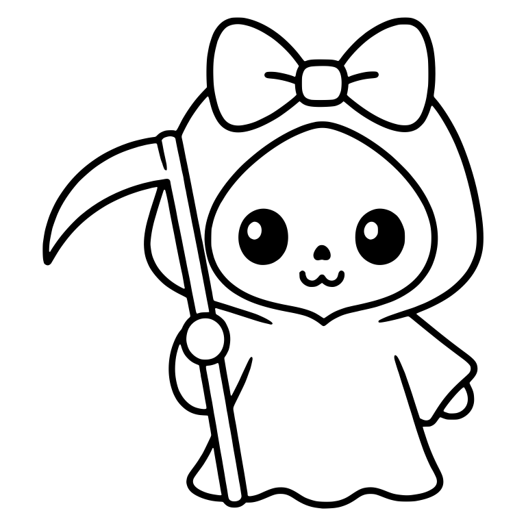 Grim Reaper With Big Bow and Whisker Smile Holding Scythe — free characters SVG cut file