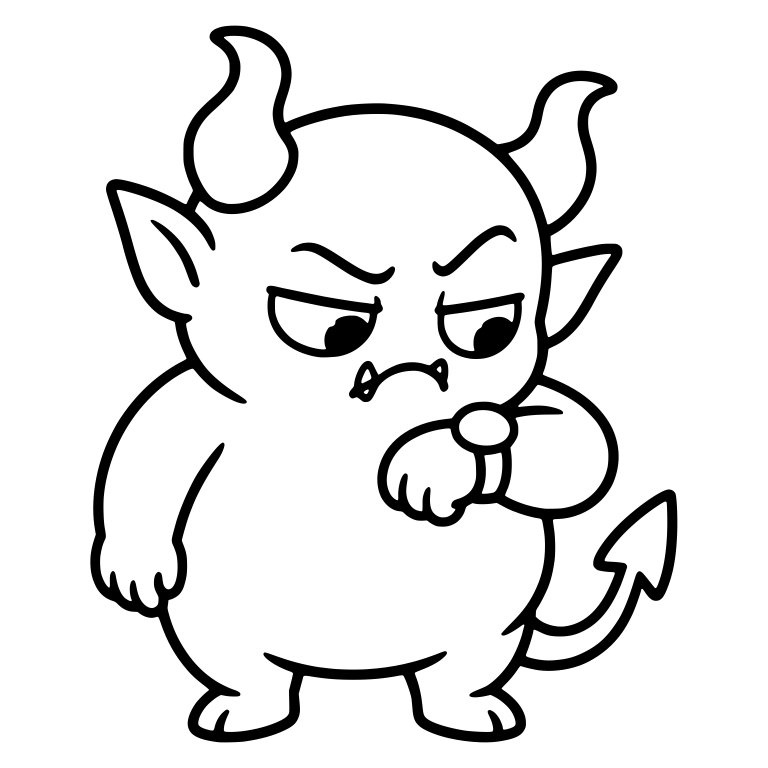 Chubby Scowling Demon Checking Wristwatch With Wavy Horns — free fantasy-creature SVG cut file