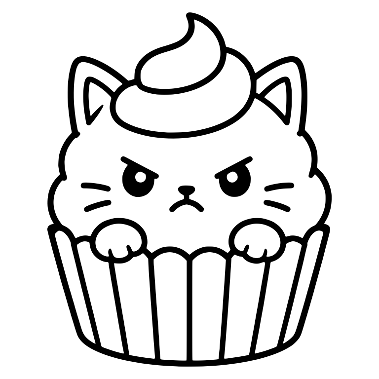 Grumpy Kitten in Cupcake Liner with Frosting Swirl — free animal SVG cut file