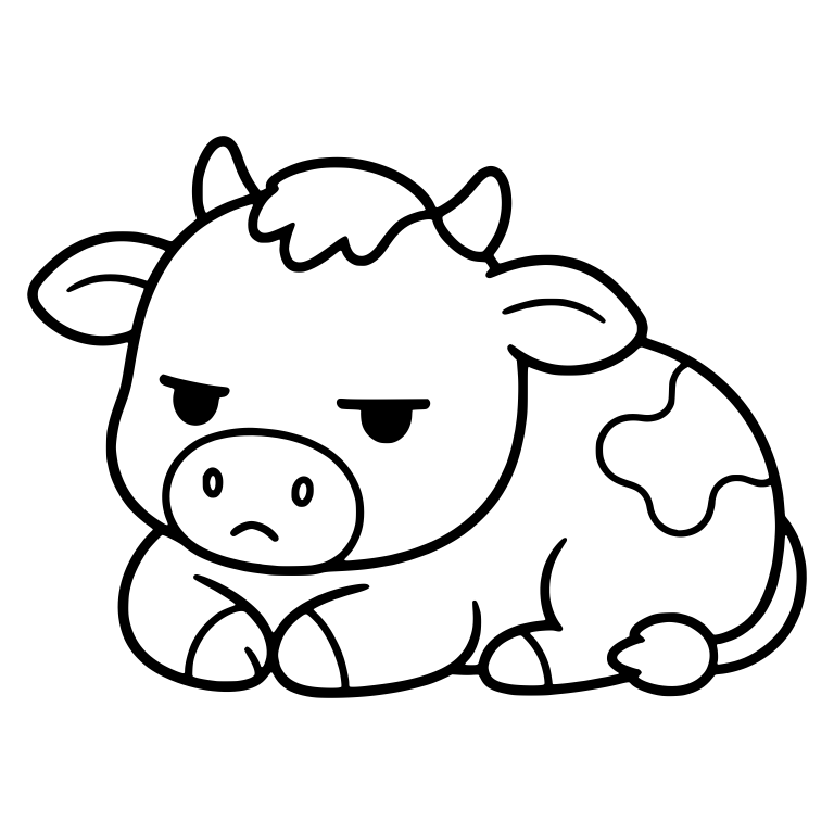 Unimpressed Calf Lying Down With Frown and Tail Tuft — free animal SVG cut file