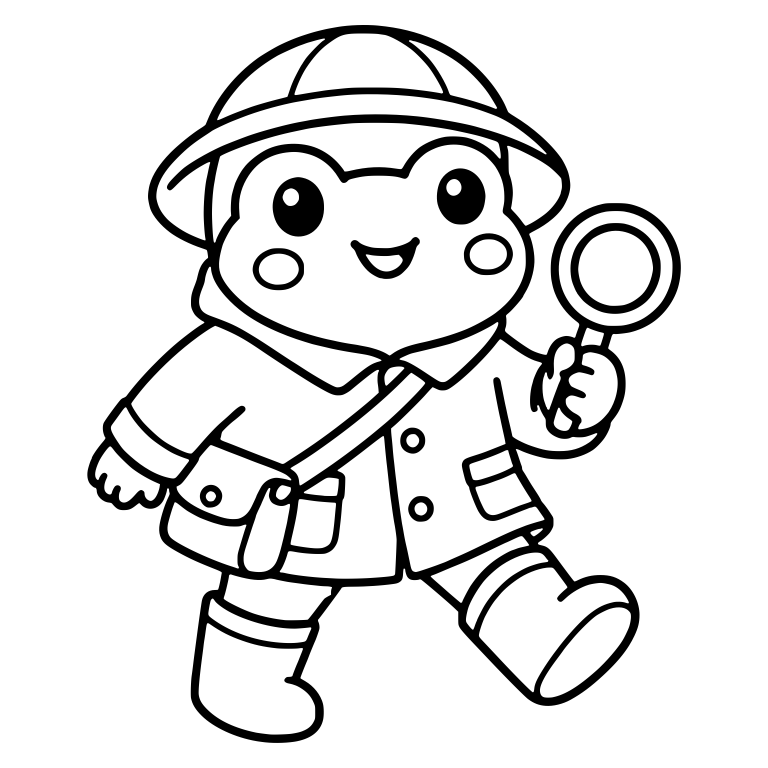 Explorer Frog With Magnifying Glass and Satchel — free animal SVG cut file