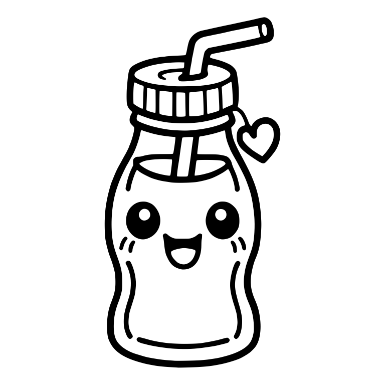 Kawaii Drink Bottle with Straw and Heart Tag — free food SVG cut file