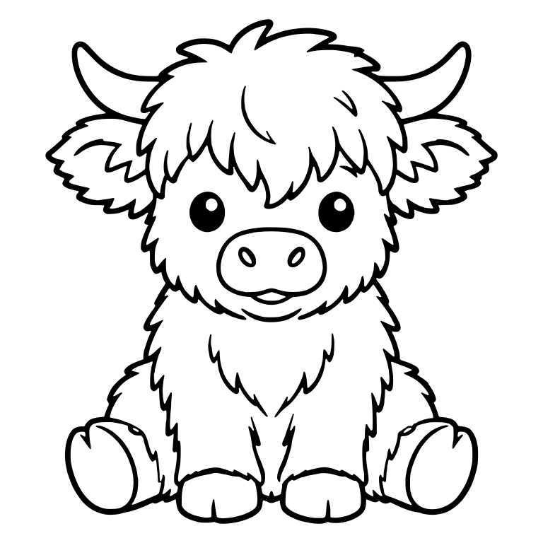Sitting Fluffy Highland Calf With Shaggy Fringe — free animal SVG cut file