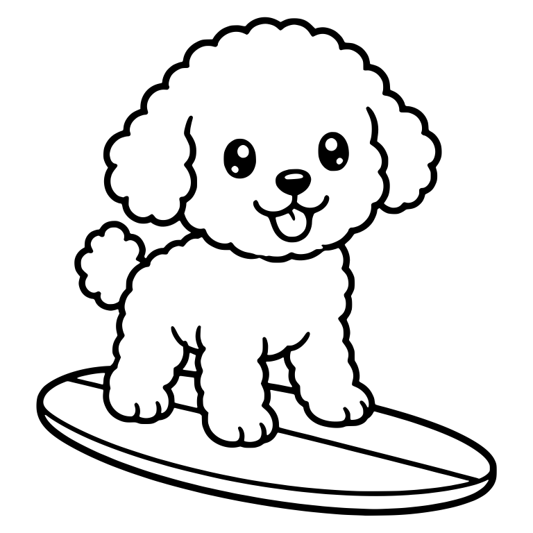 Curly Puppy Standing on Surfboard — free animal SVG cut file