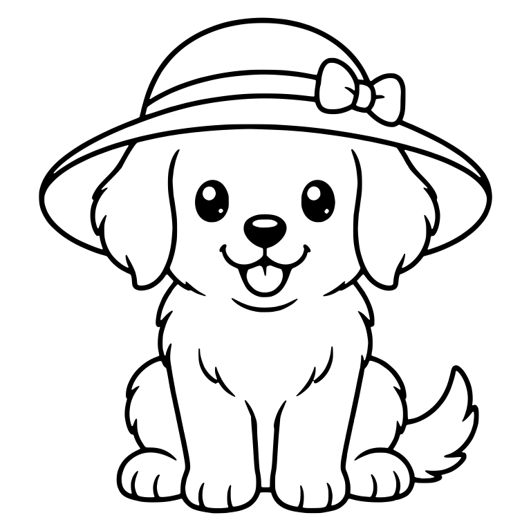 Sitting Puppy in Sun Hat With Small Bow — free animal SVG cut file