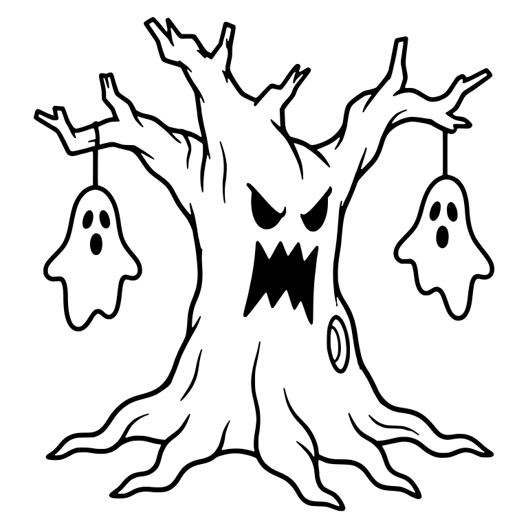 Haunted Tree with Stubby Branches and Two Hanging Ghosts — free floral SVG cut file