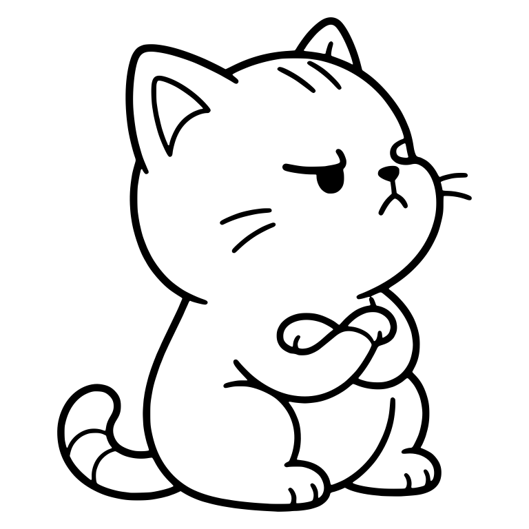 Grumpy Kitten Sitting With Crossed Arms Looking Sideways — free animal SVG cut file