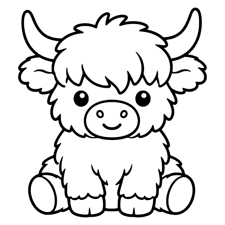 Sitting Kawaii Highland Cow With Shaggy Fringe — free animal SVG cut file