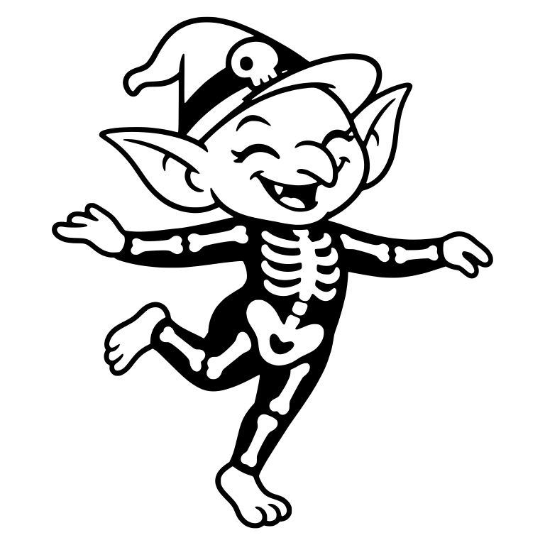 Dancing Skeleton Goblin in a Witch Hat With Skull Badge — free fantasy-creature SVG cut file