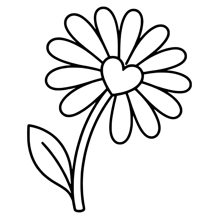Heart Center Daisy on Curved Stem with One Leaf — free floral SVG cut file