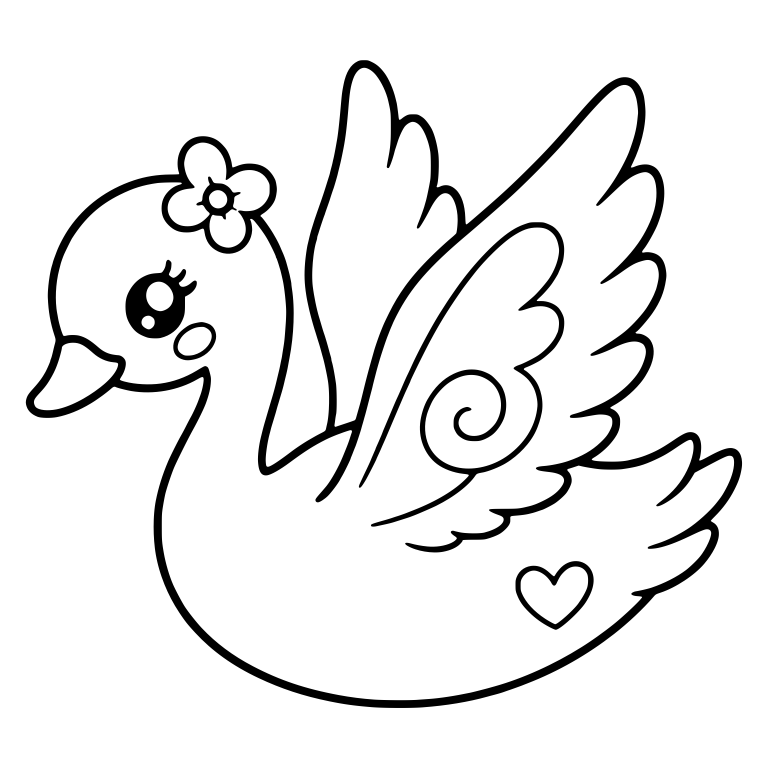 Kawaii Flying Swan With Flower, Swirl Wing and Heart — free animal SVG cut file
