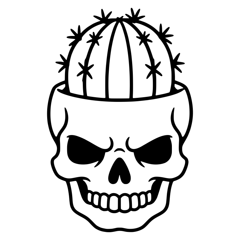 Angry Skull Planter with Spiky Barrel Cactus — free skeleton SVG cut file