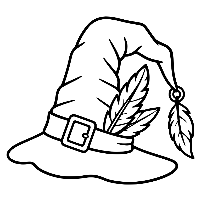 Feathered Witch Hat with Buckle and Dangling Feather — free objects SVG cut file