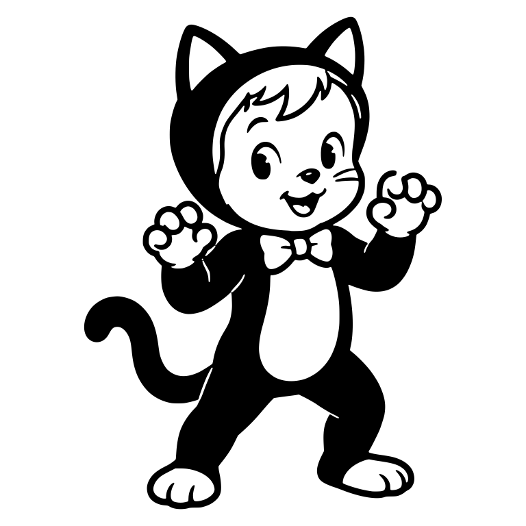 Black Cat Costume Kid With Bow Tie and Claw Paws — free characters SVG cut file