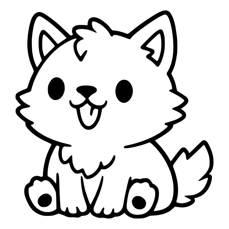 Kawaii Wolf Pup Sitting With Tongue Out and Paw Pads — free animal SVG cut file