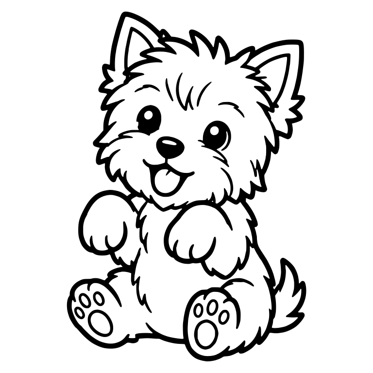 Yorkie Puppy Sitting Up With Paws Raised and Tongue Out — free animal SVG cut file