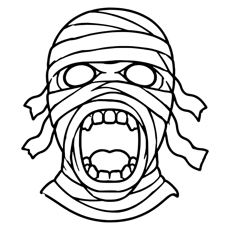 Screaming Mummy Head With Four Wrap Tails and Neck Wrap — free fantasy-creature SVG cut file