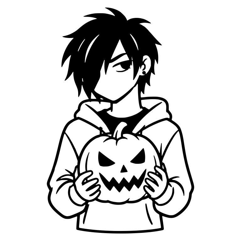Emo Boy Hugging Jack-o'-Lantern in Hoodie — free characters SVG cut file