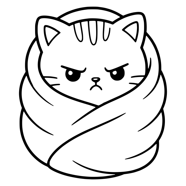 Angry Tabby Kitten in a Rounded Blanket Cocoon — free animal SVG cut file