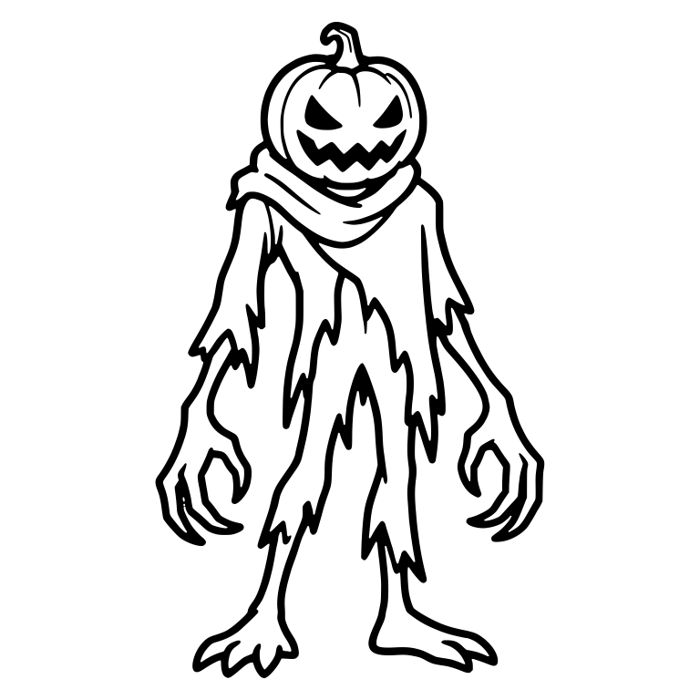 Pumpkin-Headed Creature in Ragged Scarf and Torn Clothes — free fantasy-creature SVG cut file