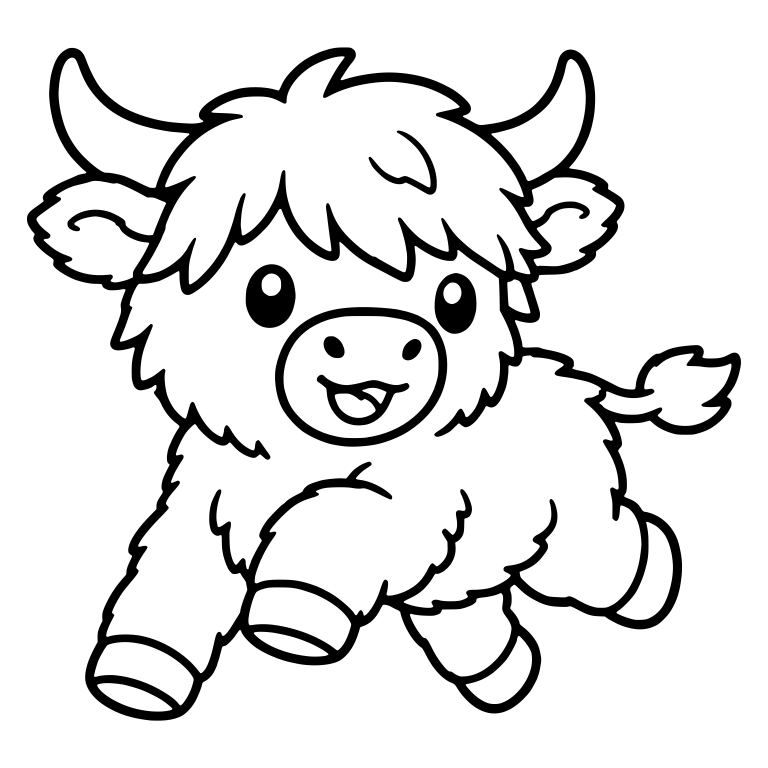 Bounding Highland Calf Facing Forward Mid-Run — free animal SVG cut file