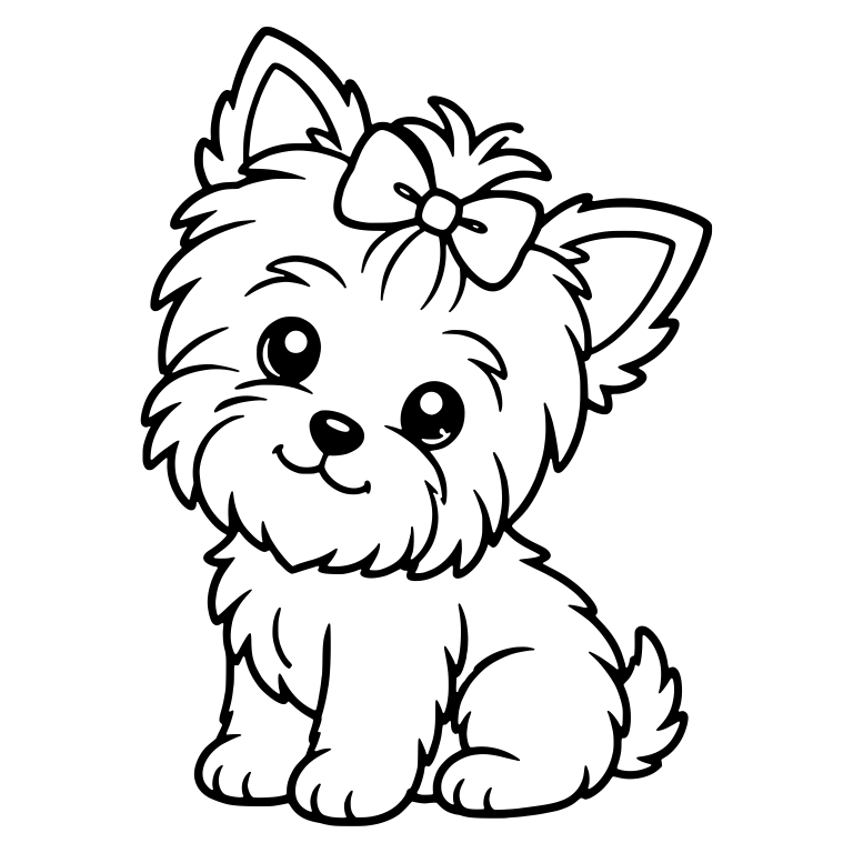 Sitting Yorkie Puppy With Bow and Head Tilt — free animal SVG cut file