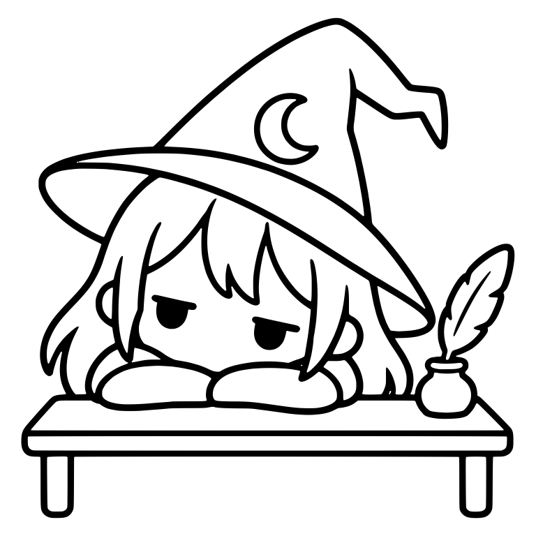 Sleepy Bored Witch Resting Head on Desk with Quill — free characters SVG cut file
