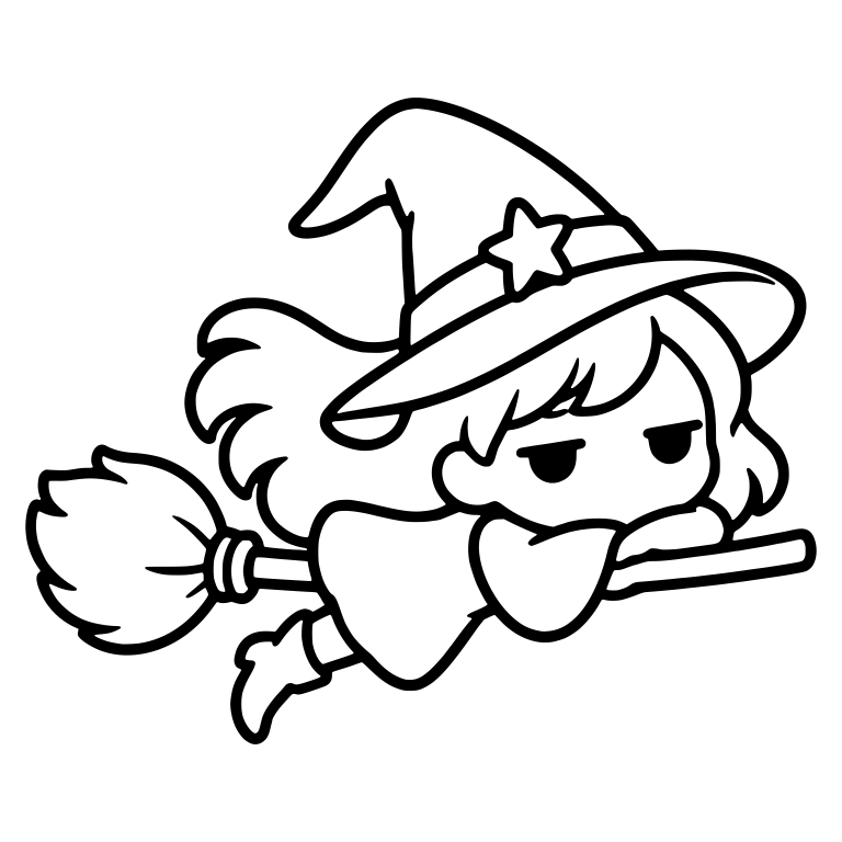 Bored Witch Lying Flat on Flying Broom with Star Hat — free characters SVG cut file