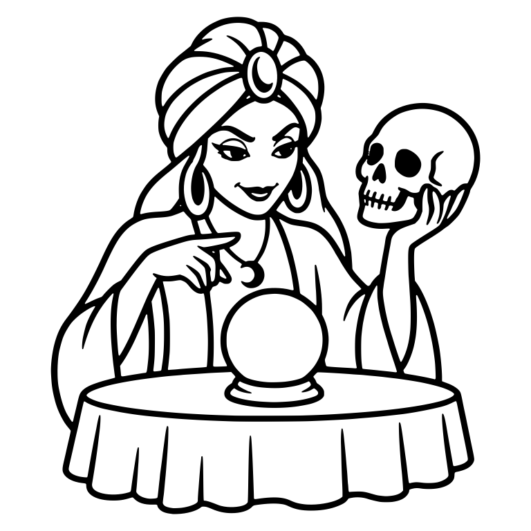 Fortune Teller With Crystal Ball and Raised Skull — free characters SVG cut file