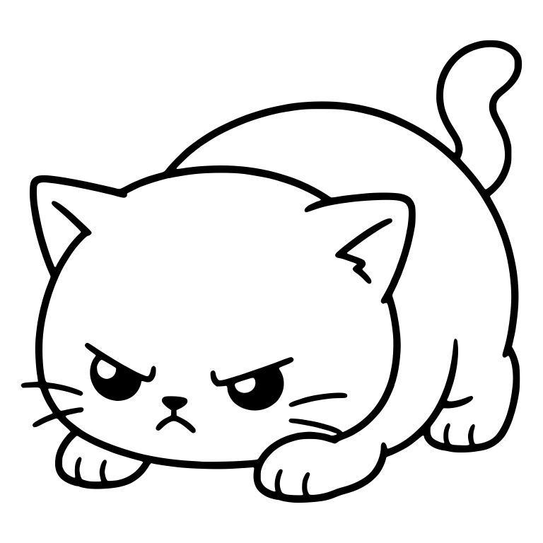 Angry Chubby Kitten Crouching Low With Tail Up — free animal SVG cut file