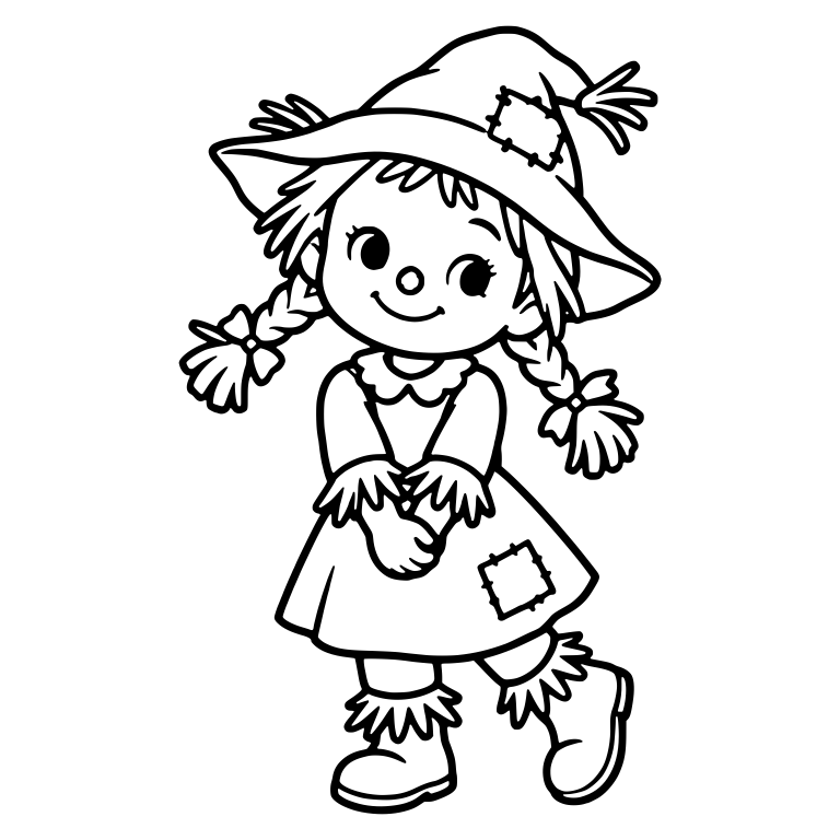 Girl Scarecrow Costume With Braids and Patched Hat — free characters SVG cut file