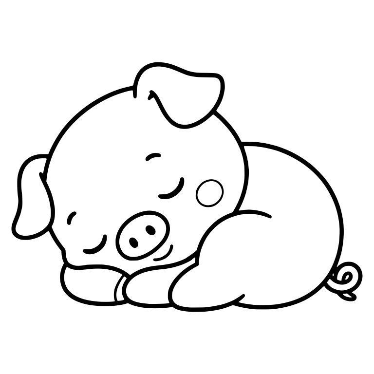 Curled Up Sleeping Piglet With Long Sleepy Eyes — free animal SVG cut file
