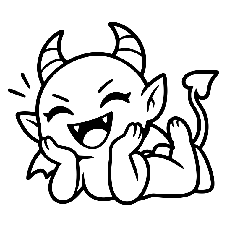 Demon Lying on Belly Laughing with Hands on Cheeks — free fantasy-creature SVG cut file