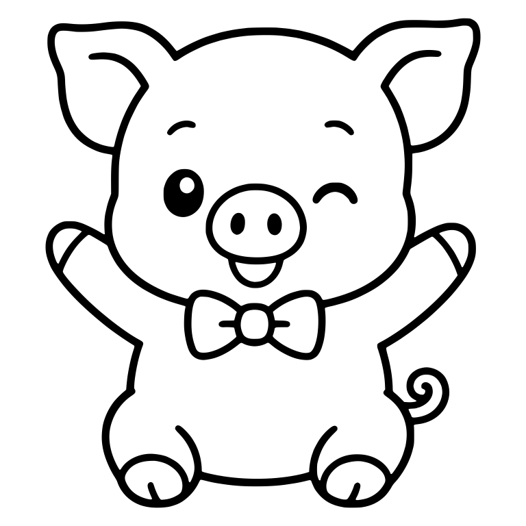Cheering Bowtie Piglet with Raised Hooves — free animal SVG cut file