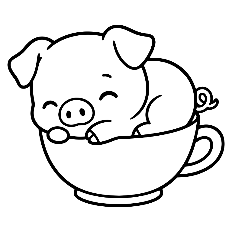 Happy Piglet Curled Up in Teacup — free animal SVG cut file