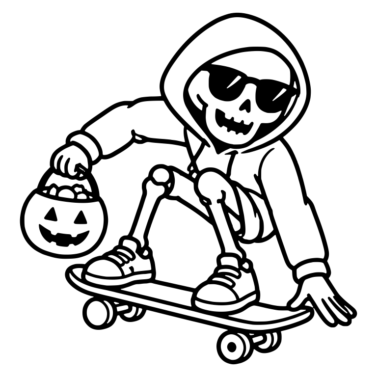 Hoodie Skeleton in Sunglasses with Candy Bucket — free skeleton SVG cut file