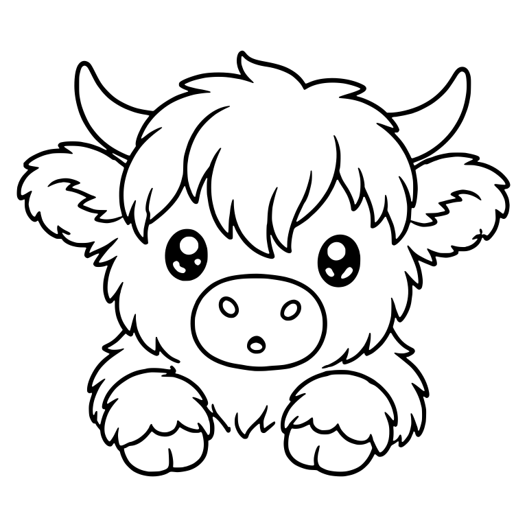 Wide-Eyed Highland Calf Peeking Over With Both Hooves — free animal SVG cut file