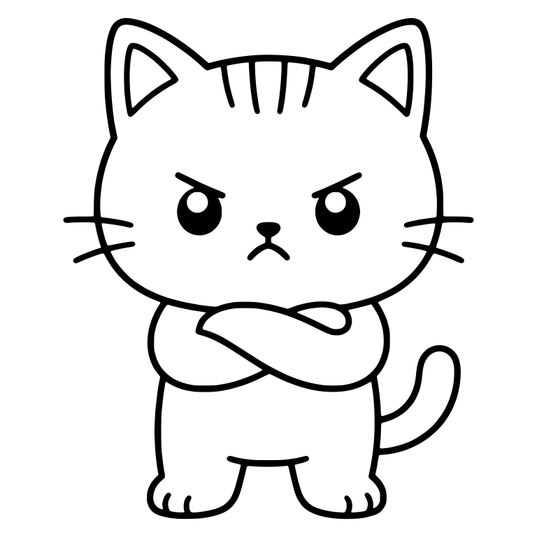 Scowling Tabby Kitten with Dot Eyes and Crossed Arms — free animal SVG cut file