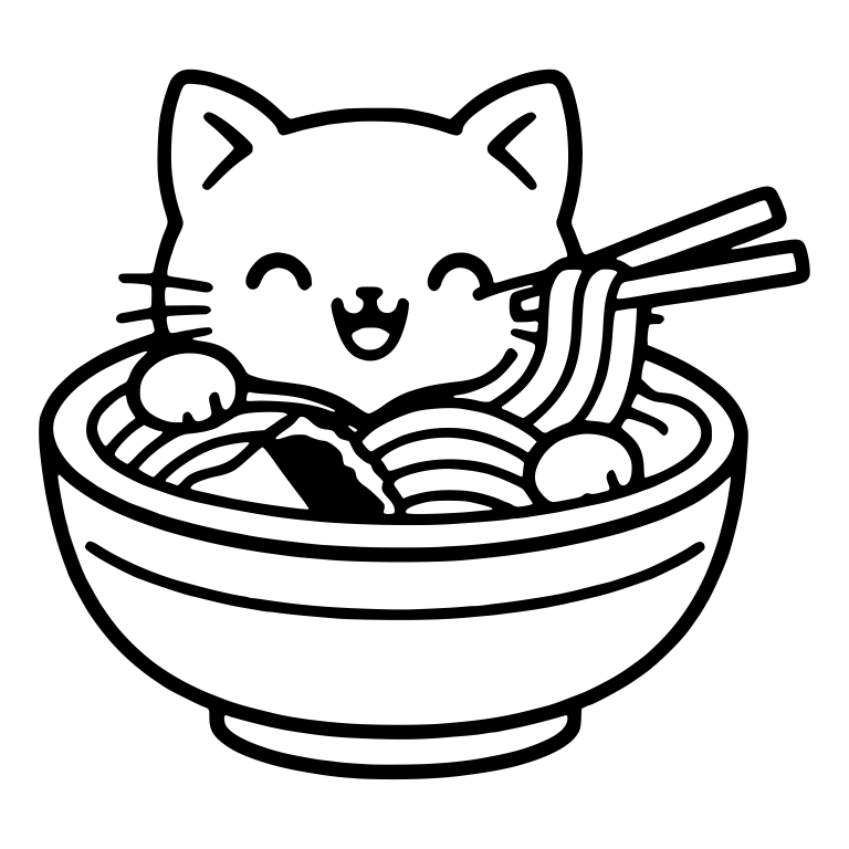 Laughing Cat Eating Noodles With Chopsticks — free animal SVG cut file