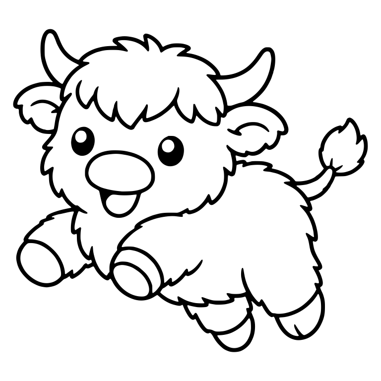 Leaping Baby Highland Calf With Open Mouth and Tongue — free animal SVG cut file
