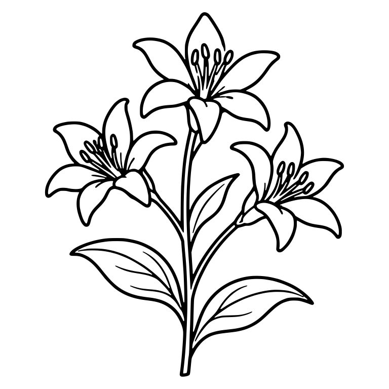 Toad Lily Stem With Three Open Flowers and Leaves — free floral SVG cut file